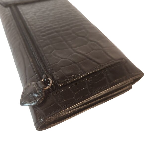 Brighton Vintage Black Leather Reptile Embossed Clutch Wallet Silver Hardware - Picture 7 of 14